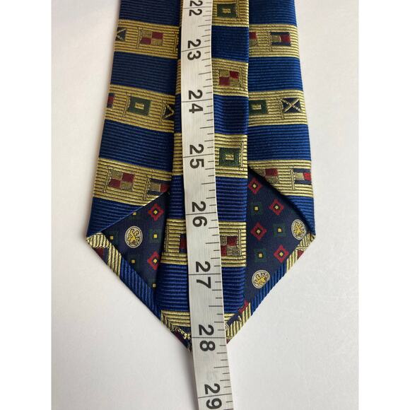 Tommy Hilfiger Blue Gold Striped Italian Silk Flags Tie - Picture 5 of 5